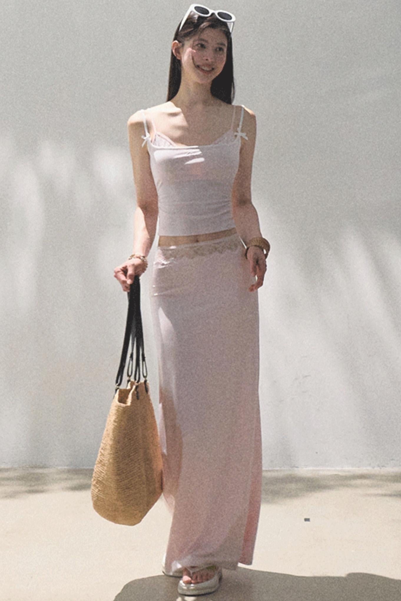 Lace-Trimmed High Waist Skirt