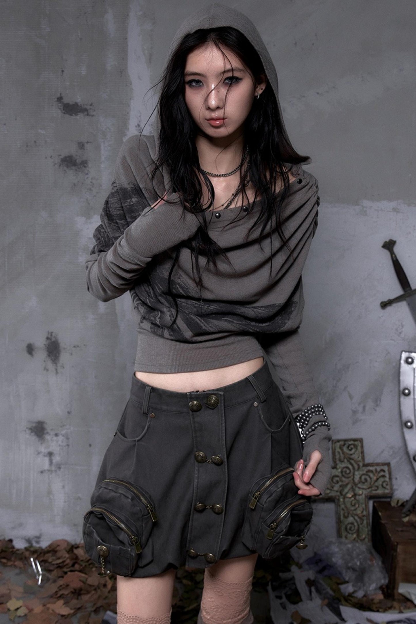Wasteland Swing Collar Knitted Tops