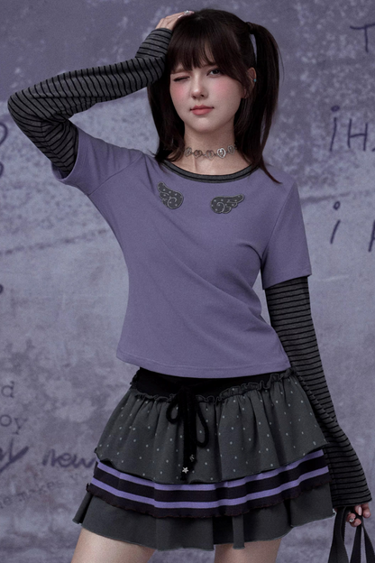 Gray-Purple Layered Cake Skirt