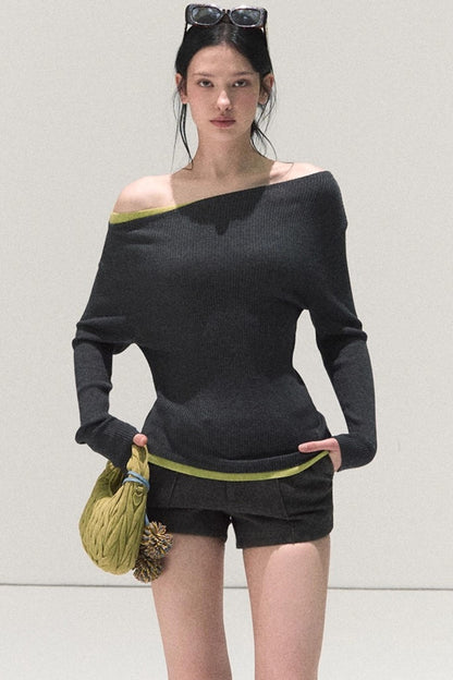 Wool Off-Shoulder Knit Top