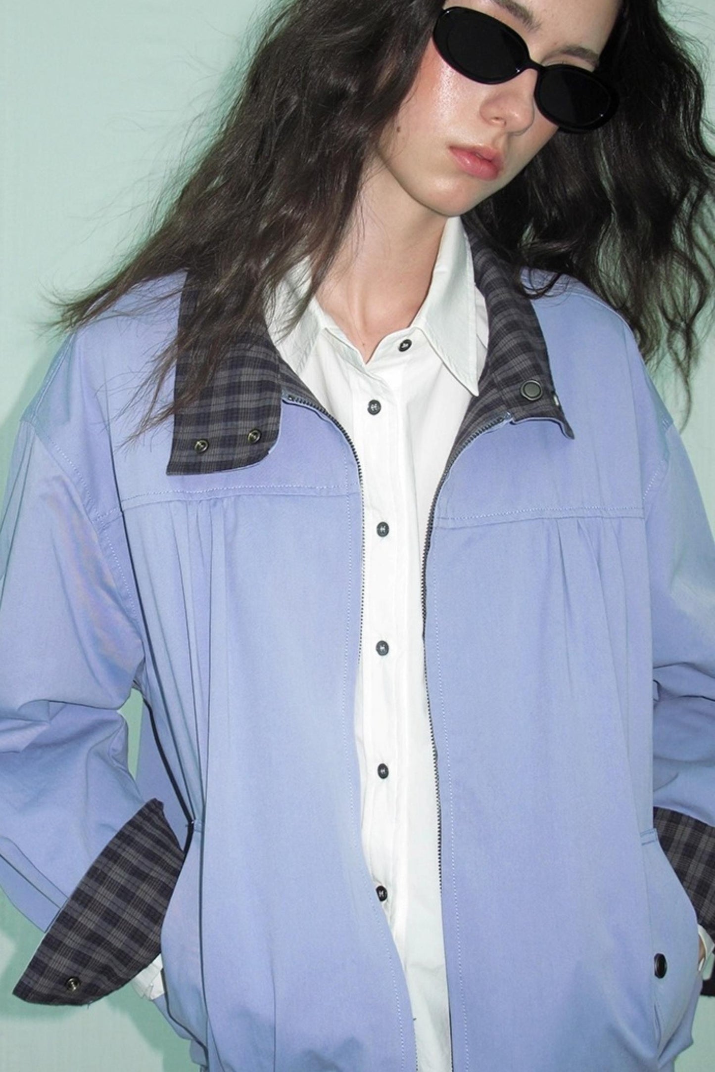 Vintage Plaid Stand-Up Collar Jacket