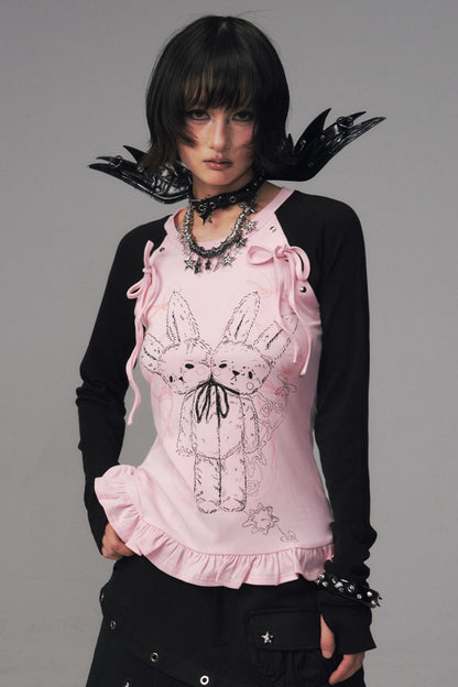 Asian Lace Stretch Long Sleeve T-Shirt