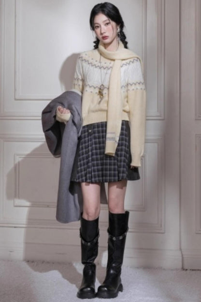 Jacquard Wool Sweater With Scarf Set