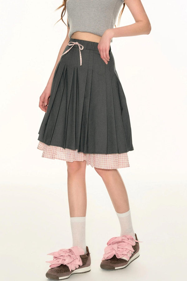 Double Plaid Pleated Skirt