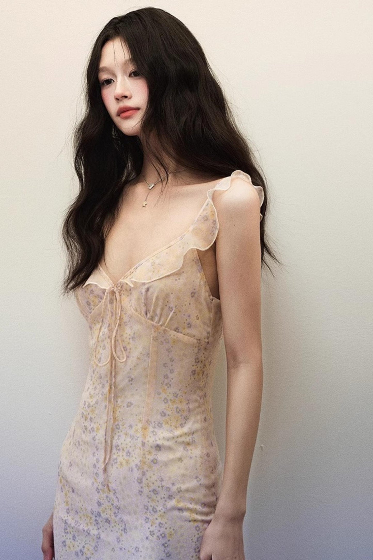 Violet Blossom V-Neck Mini Dress