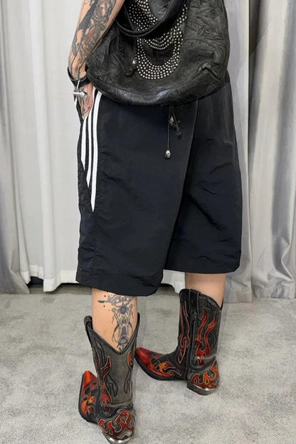 Grunge Ladder Stripe Zipper Mid-Length Pants