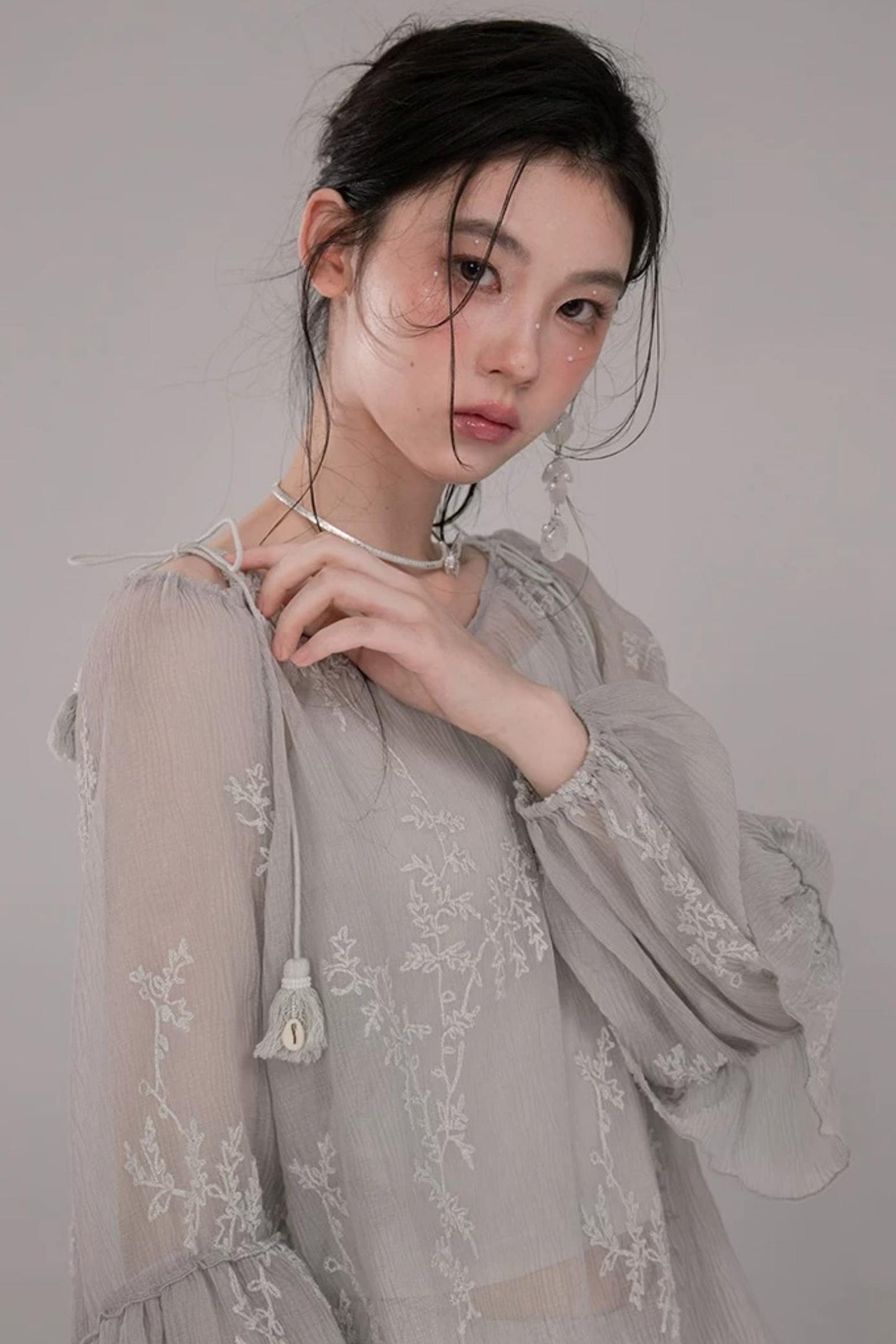 Embroidered Tea Green Blouse Set