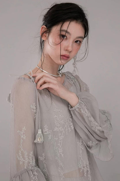 Embroidered Tea Green Blouse Set