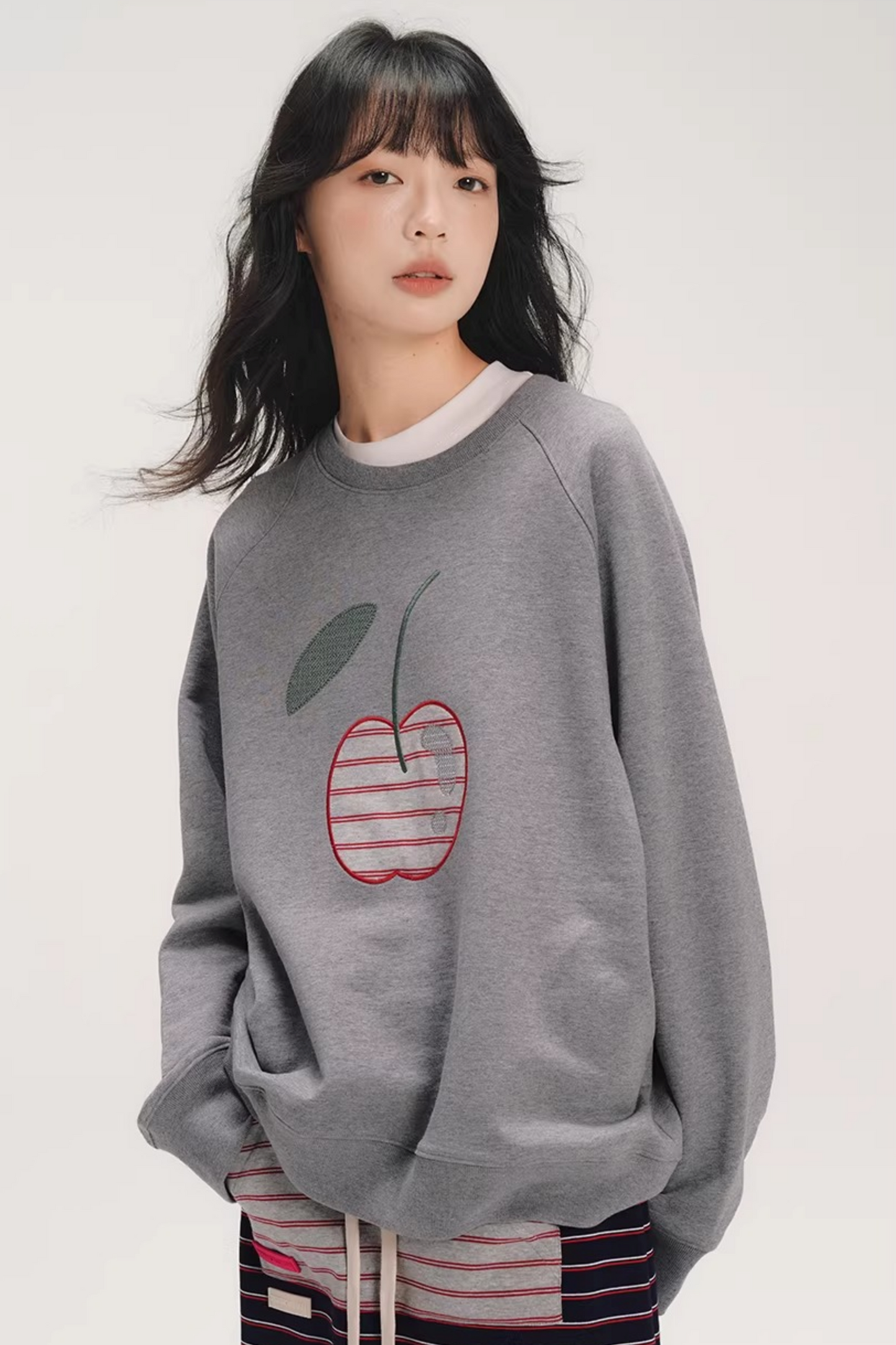 Striped Cherry Patchwork Sweatshirt