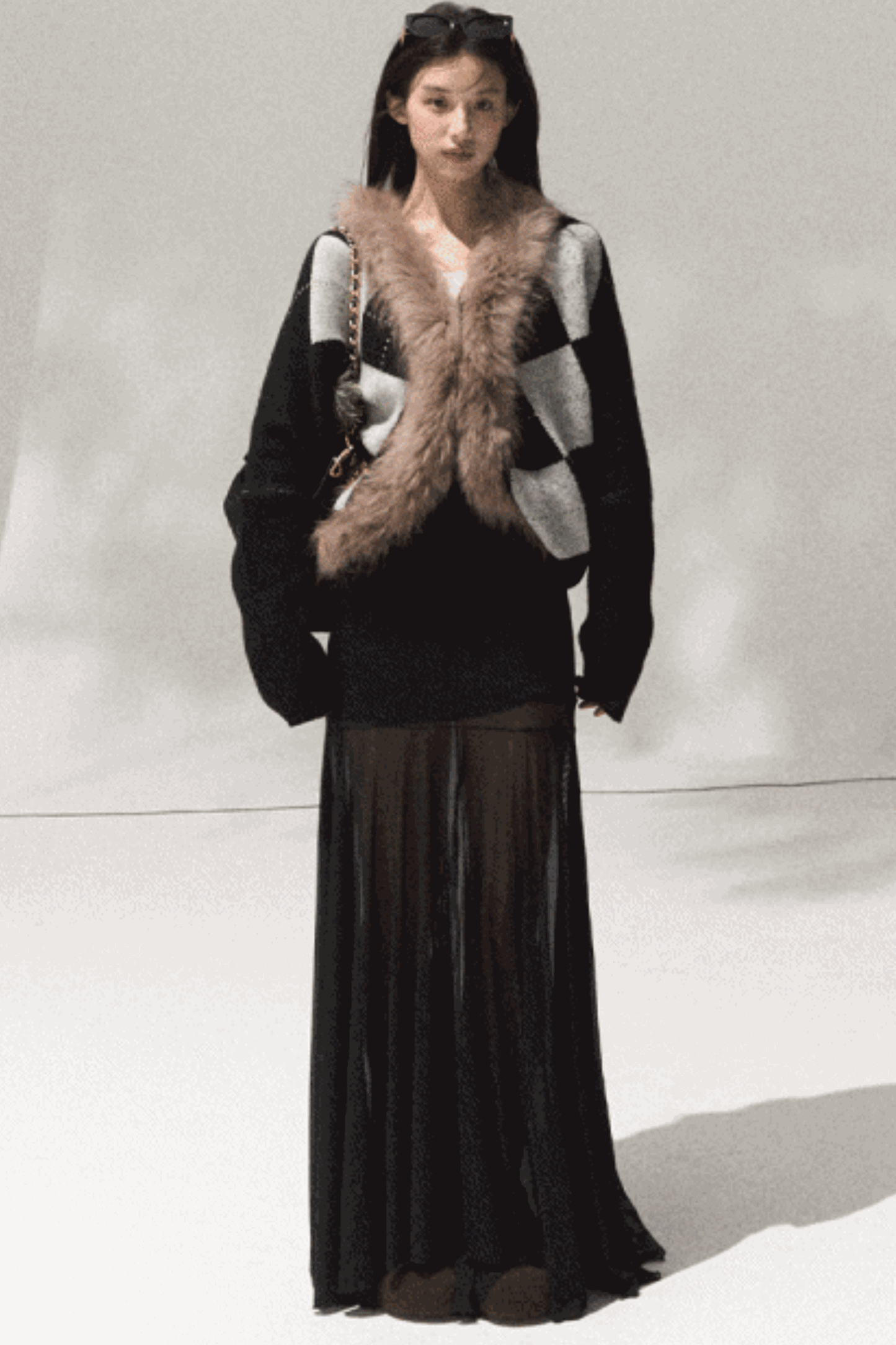 High-Waisted Knit Mesh Skirt