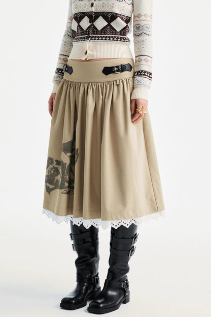 Light Gray Lace Pleated Skirt