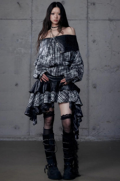 Dark Plaid Leather Top