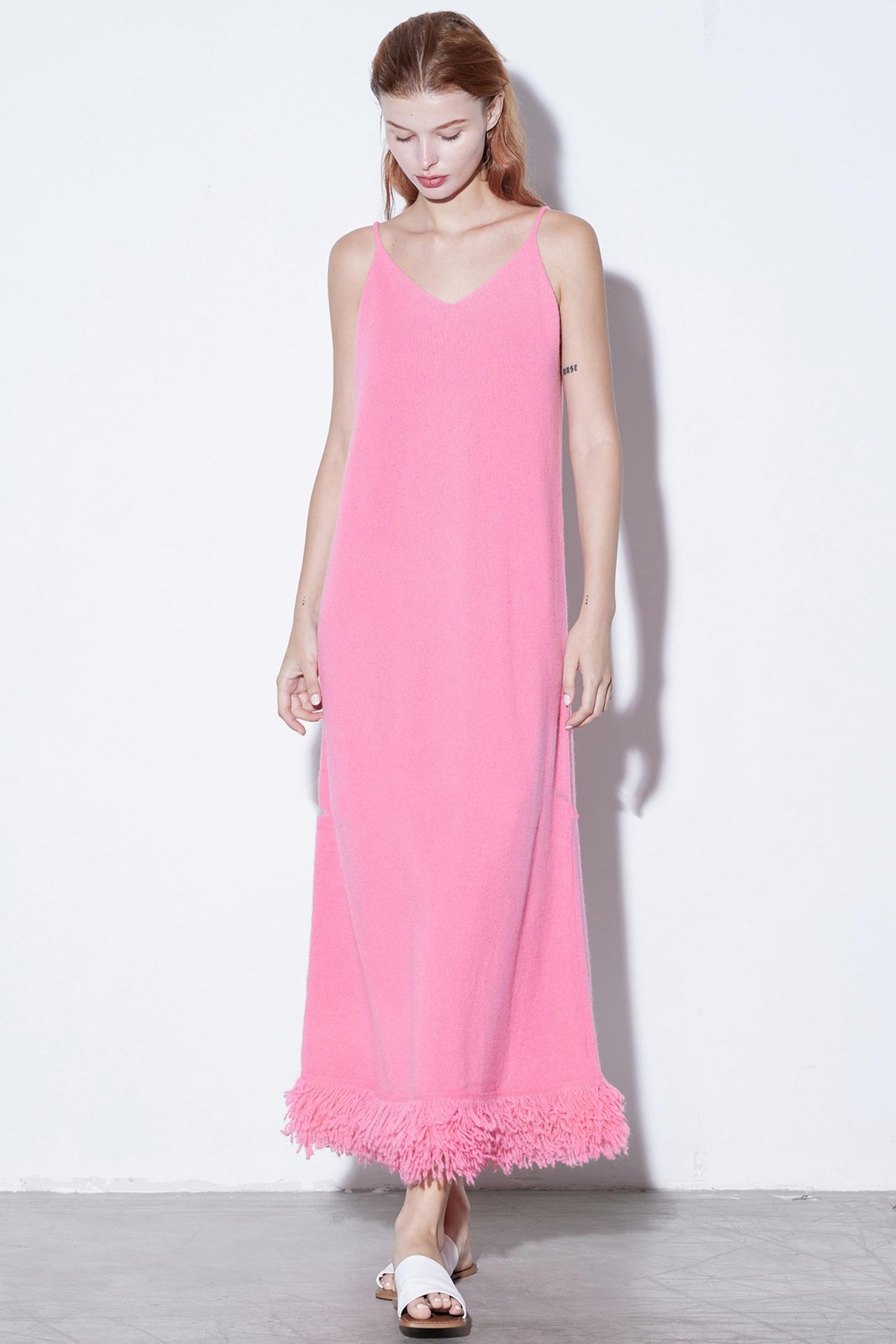 Fringe Wool Dress & Cardigan Set-Up