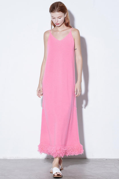 Fringe Wool Dress & Cardigan Set-Up