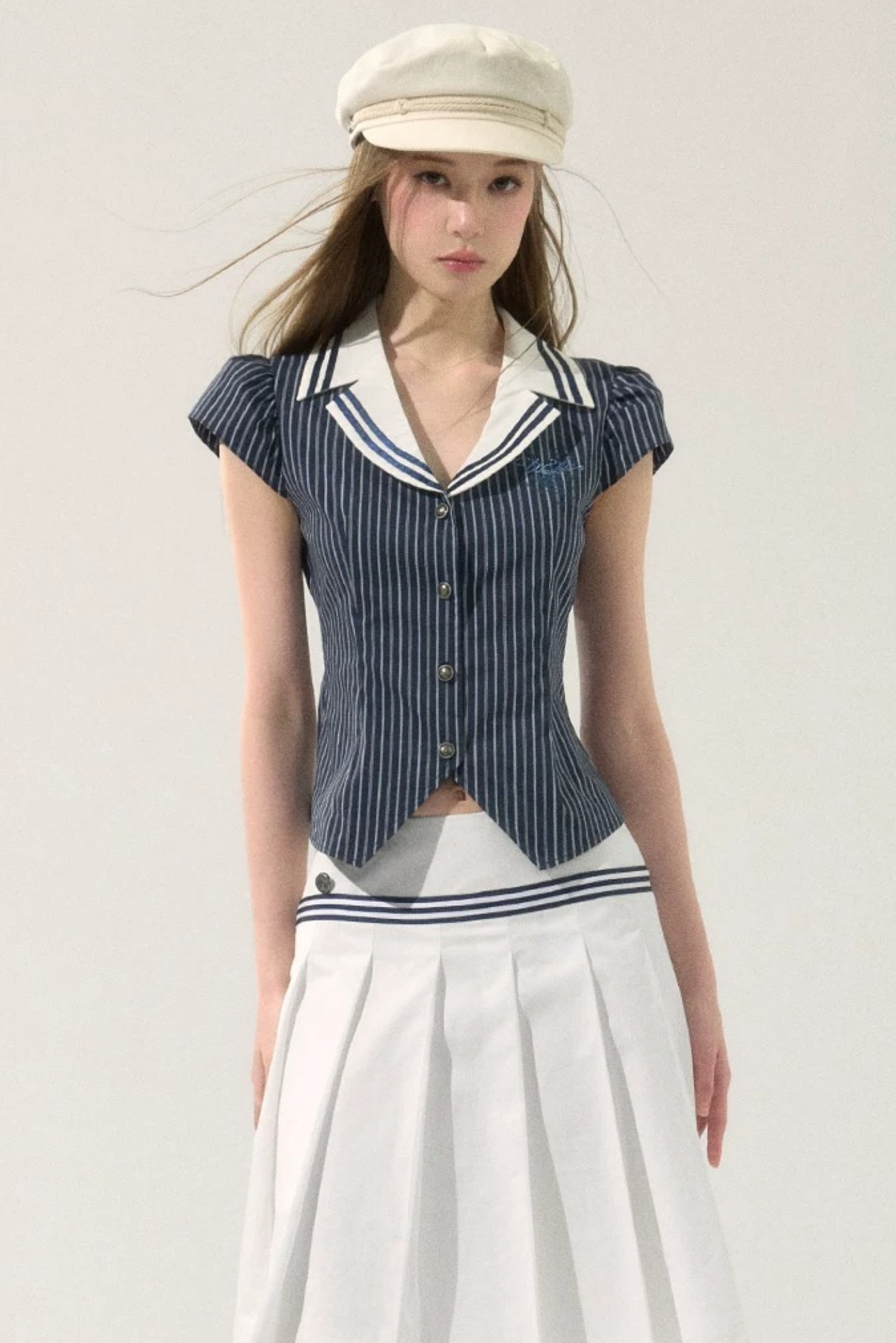 College Style Mid-Length Pleated Skirt