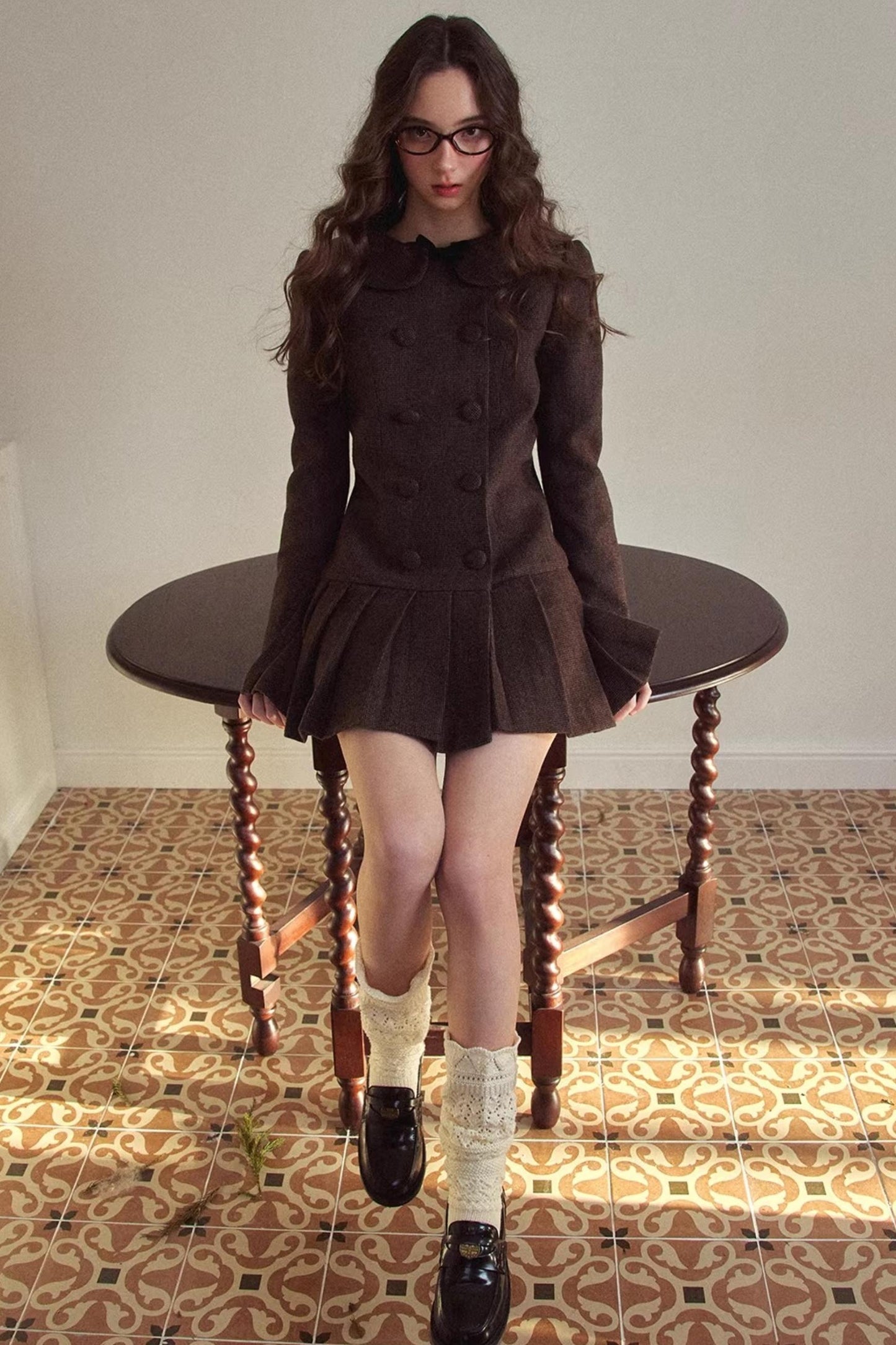 Retro Houndstooth Pleated Dress