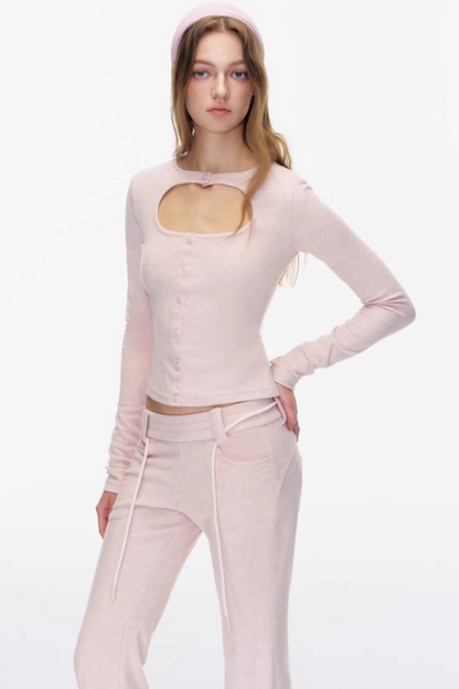 Cutout Detail Pink Top Pants Set-Up