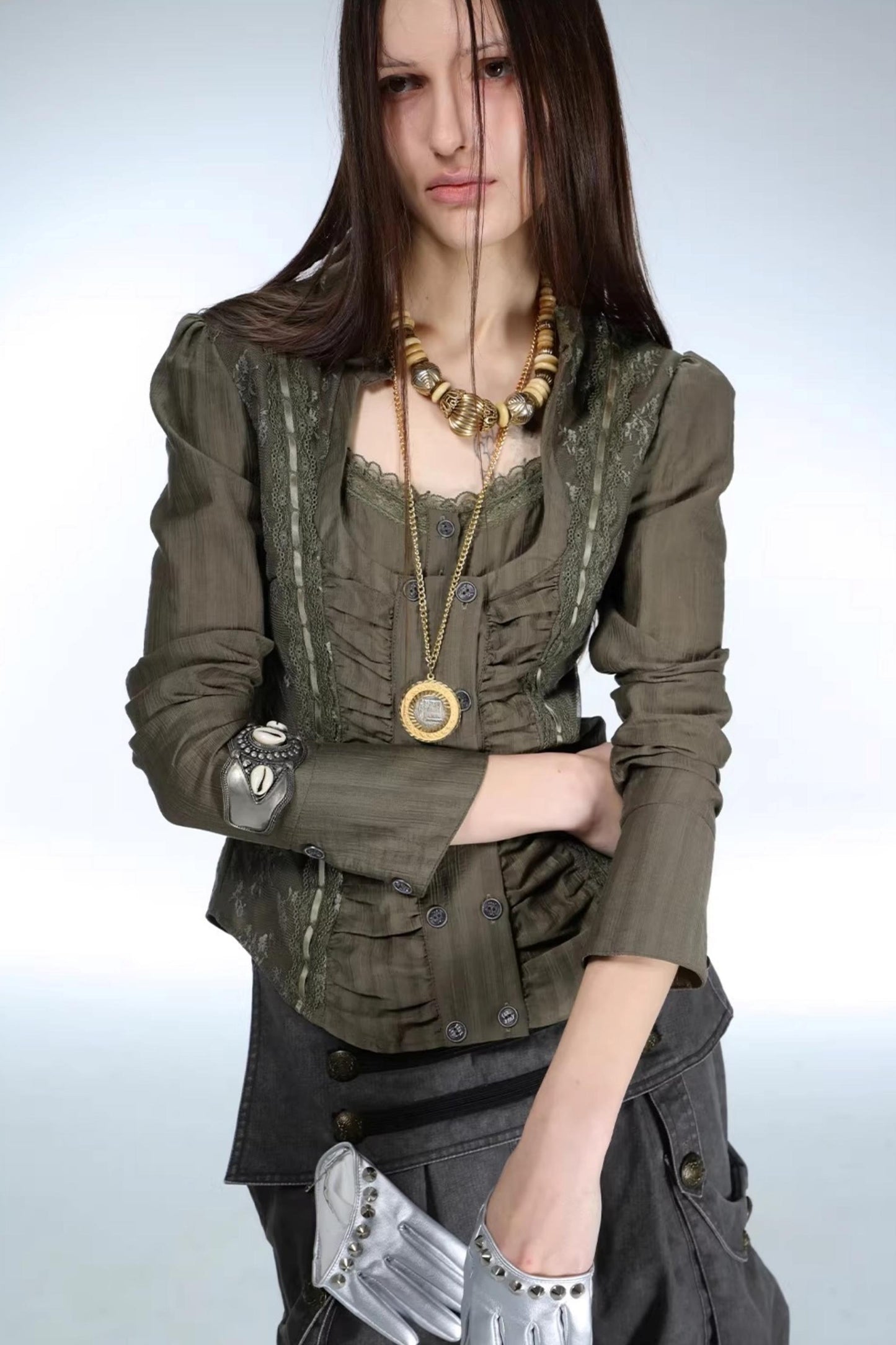 Retro Lace Splicing Shirt