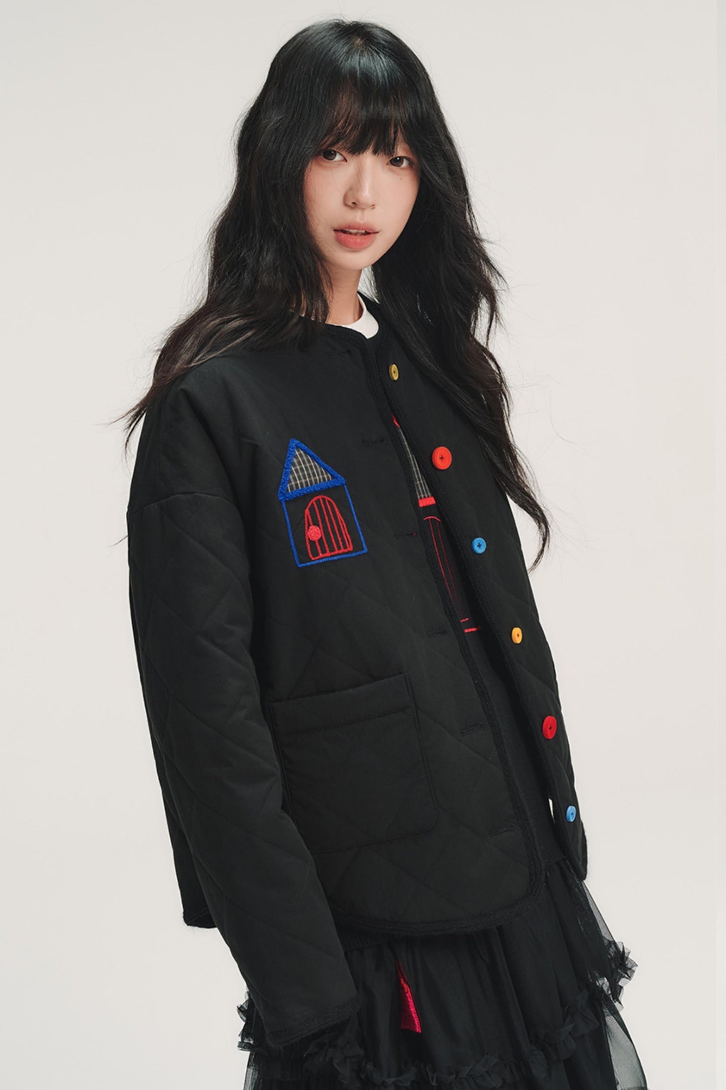 Color Block Embroidered Cotton Jacket
