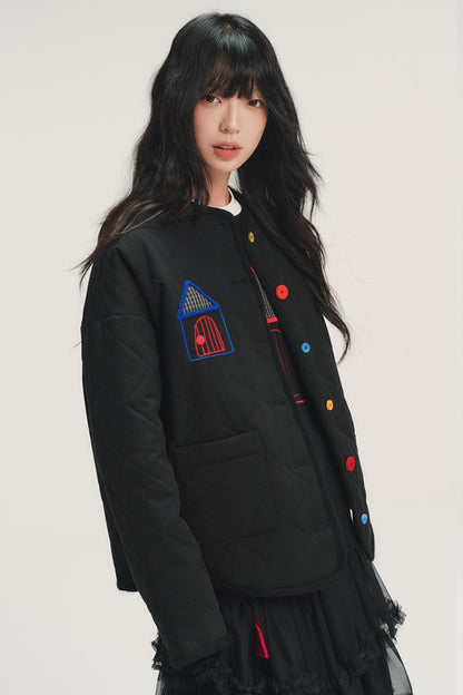 Color Block Embroidered Cotton Jacket