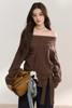 Braun - Einschultriger Pullover