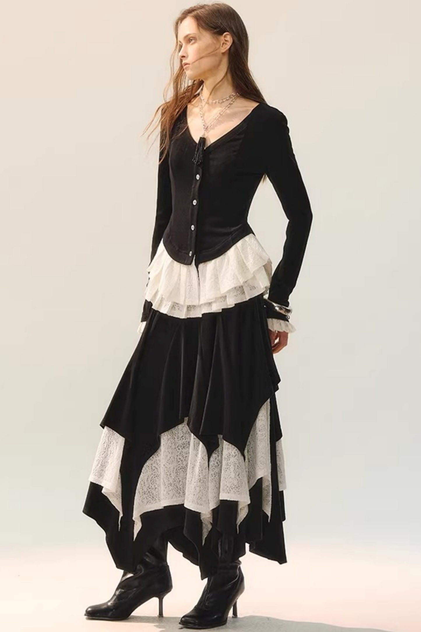 Woll-Spitze Patchwork Oberteil Rock Set