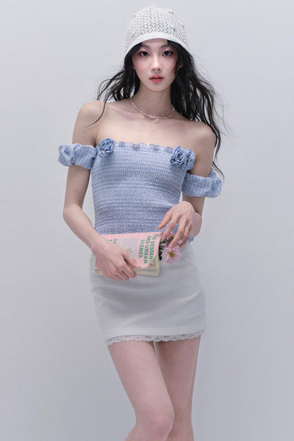 Rose One-Shoulder Bubble Sleeve Top