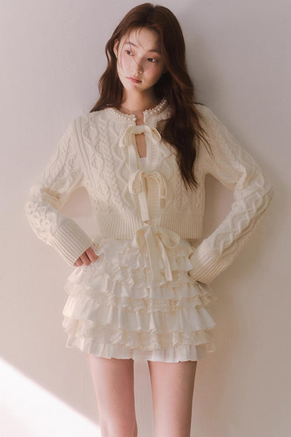 Retro Crochet Pearl Cardigan