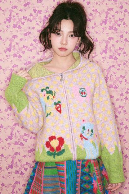 Light Pink Polka Dot Hooded Cardigan