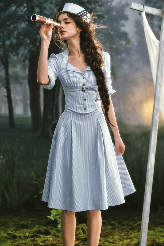 French Old Money Striped Shirt Skirt Set-Up