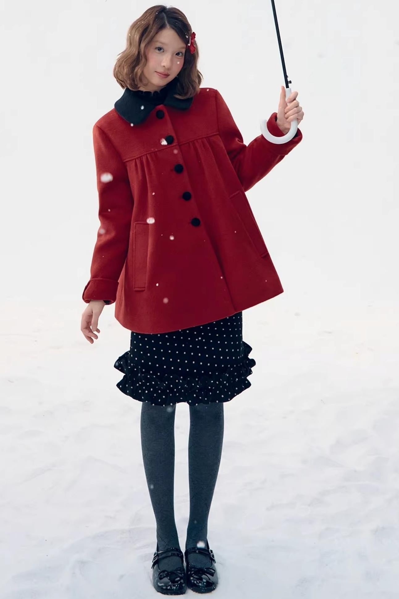 Red Bow Woolen Coat