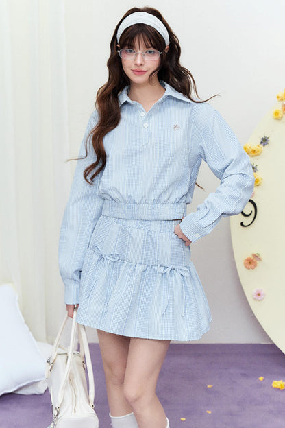 Zweiteiliger gestreifter Frühlingsanzug mit Regenschirmrock