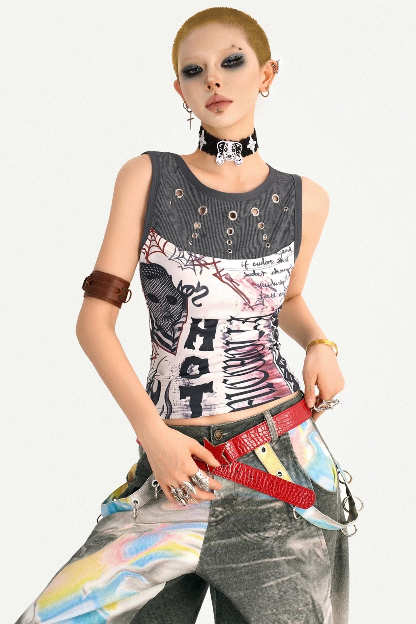 Graffiti Print Patchwork Top