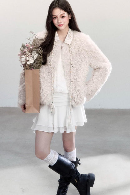 Luxury Shirt Collar Fur Jacket