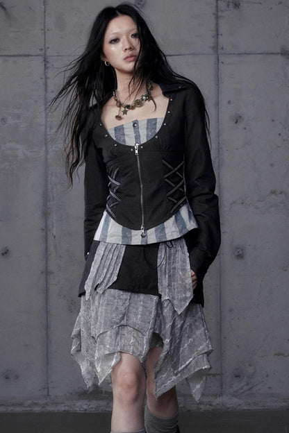 Vintage Punk Court Slim Print Long-Sleeved Shirts