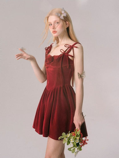 Velvet New Year's Red Halter Dress