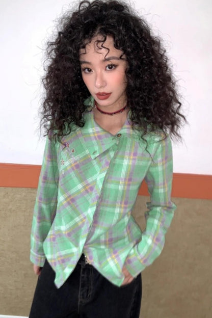 Brushed Plaid Lapel Shirt