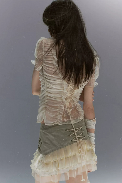 Retro Rivet Mesh Skirt