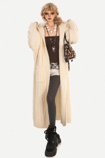 Vintage Knit Hooded Cardigan Coat