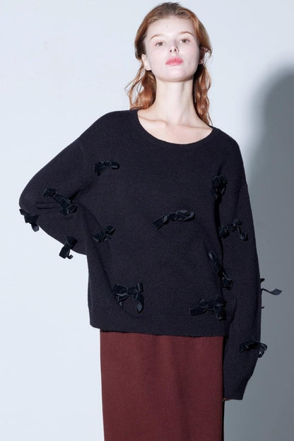 Velvet Bow Knit Sweater