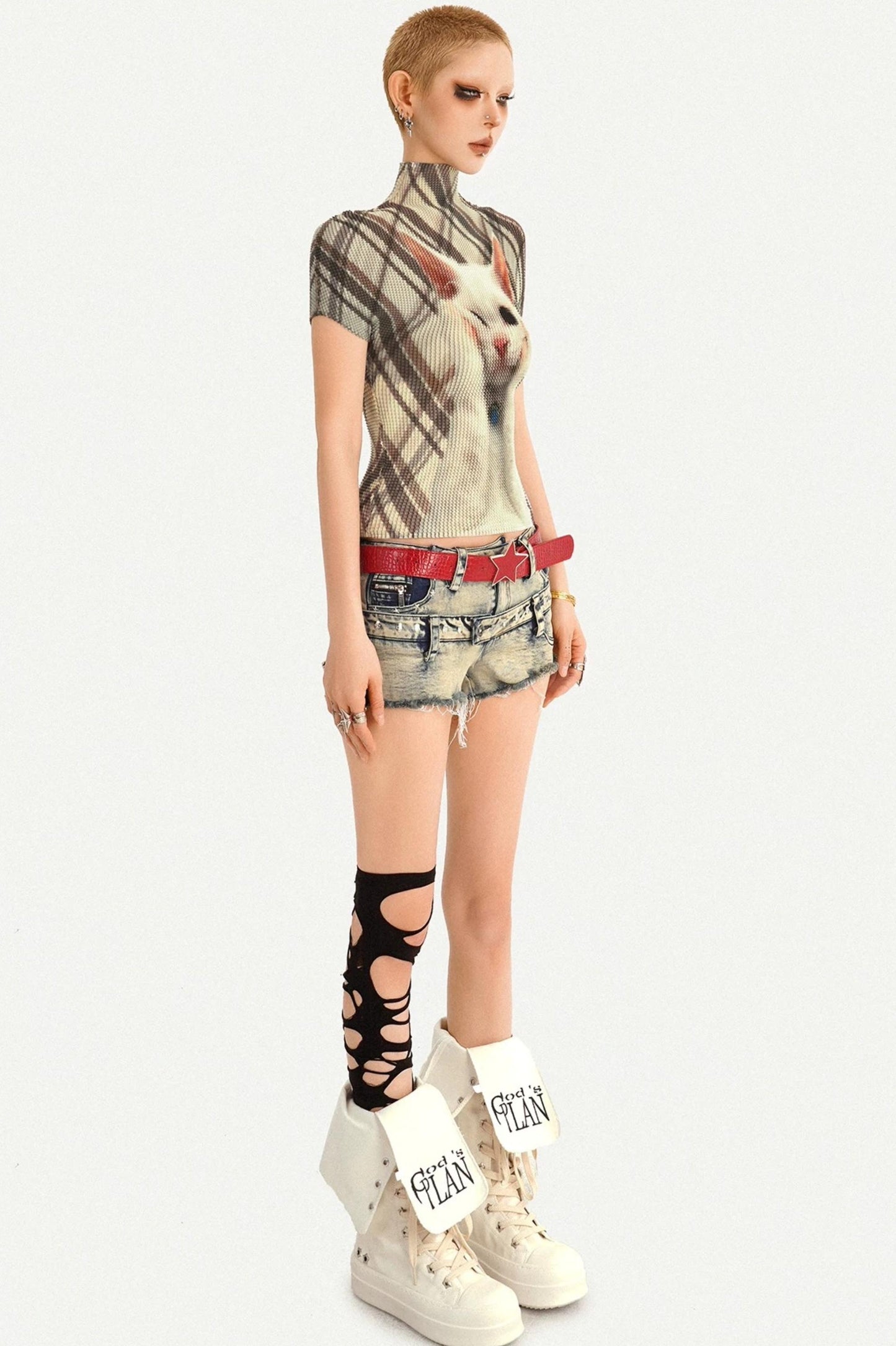 Cat Print Pleated Top