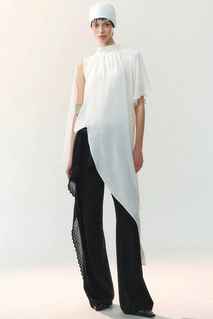 Mulberry Silk Asymmetrical Wide-Leg Pants