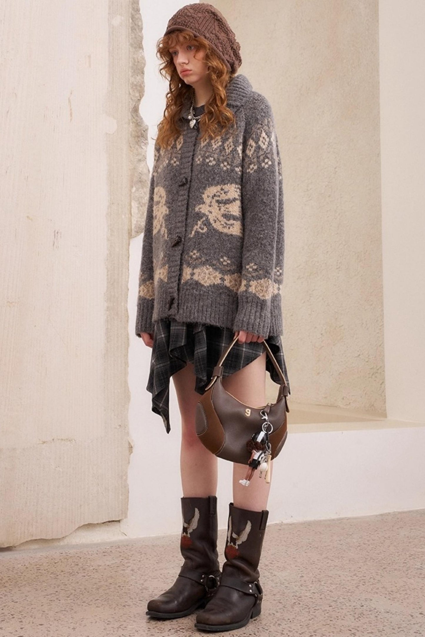 Bird Horn Buckle Loose Warm Cardigan