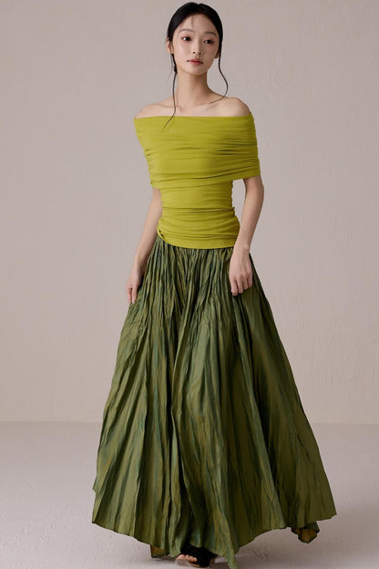 Green One-Shoulder Knit Top