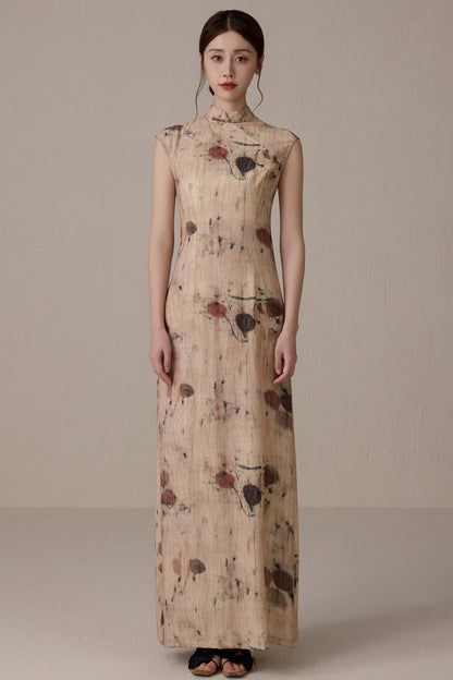 Slim Waist Floral Cheongsam Dress