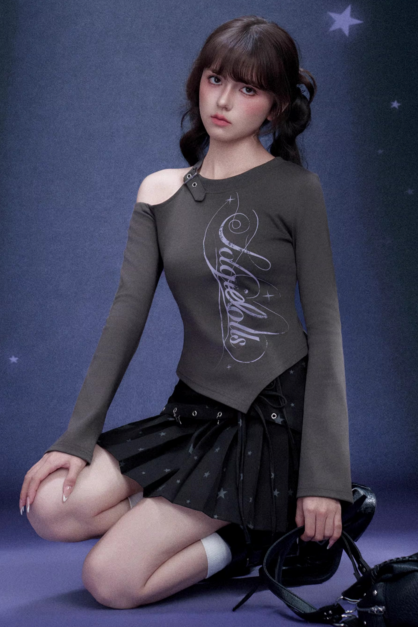 Gray Off-Shoulder T-Shirt Top