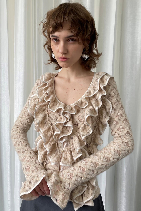 Ruffled Knit Cardigan