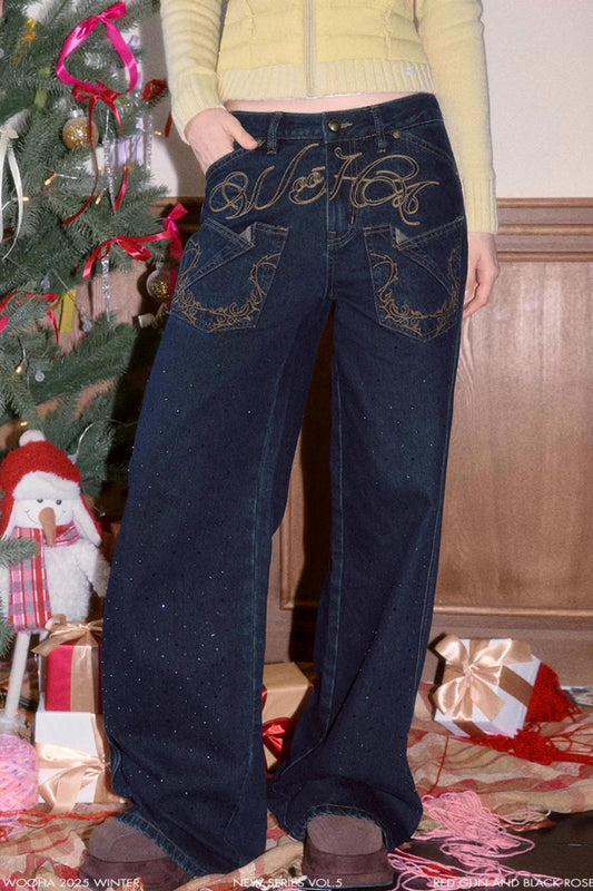 Vintage Embroidered Denim Pants