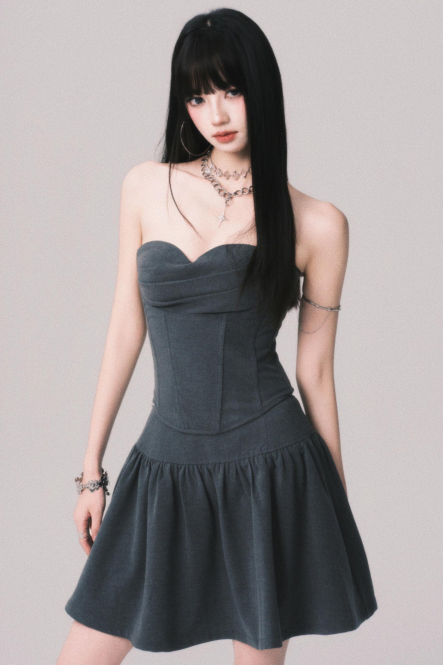 Fishbone Waist Top & Fluffy Skirt Set-Up