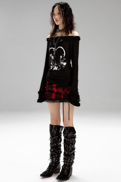 Retro Slim Print Hooded Knit Top